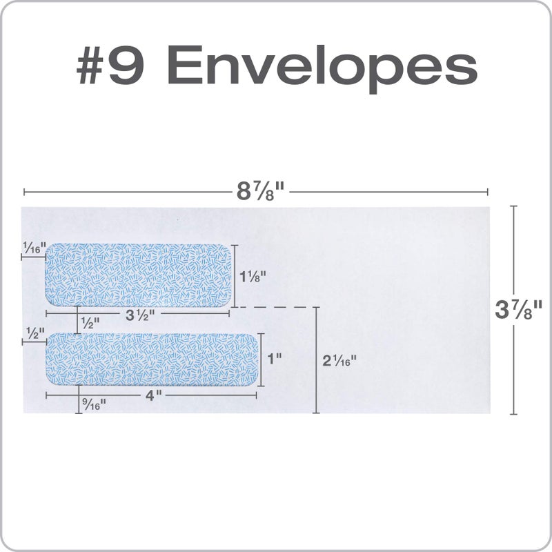 Columbian #9 Double-Window Security Envelopes  SimplySafe Tamper Evident  Pull Strip  Peel and Seal  for Invoices and Statements  3-7/8 x 8-7/8 Inches  500 per Box (COLO166)  White - Image 2